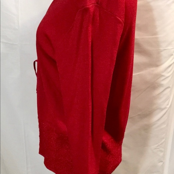 Finite Red Long Sleeve Open Front Top w/ Lace Detail - Picture 3 of 4